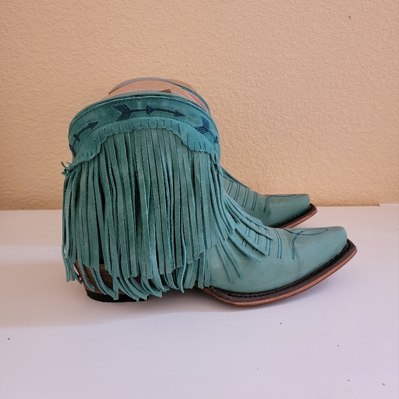 Junk Gypsy by Lane Spitfire Teal Fringe Leather Western Ankle Boots size 7 - Picture 2 of 9